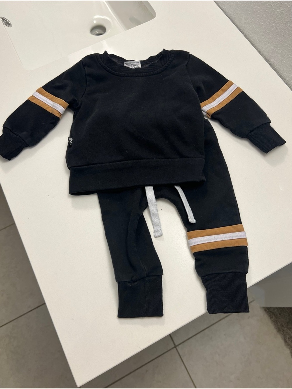 Kids Black Jogger & Sweatshirt Set with Gold Stripe Accent